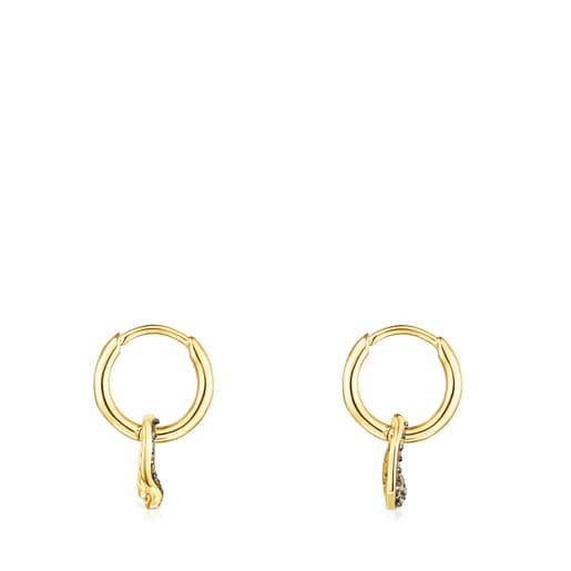 Short Silver Vermeil Nenufar Earrings with Diamonds