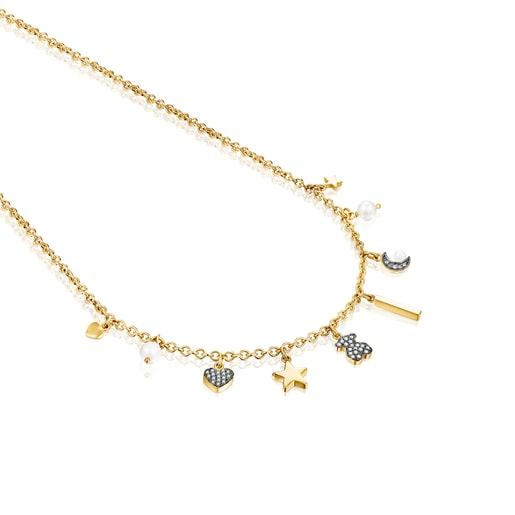 שרשרת נוקטורן ורמייל צהוב בשילוב פנינים ויהלומים