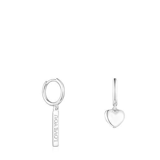 Aretes placa y corazón de plata