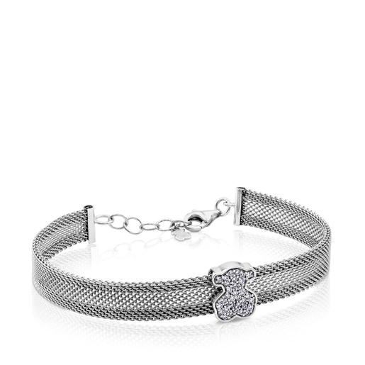 Steel and White gold TOUS Icon Mesh Bracelet with Diamonds Bear motif 0,8cm. 0,20ct