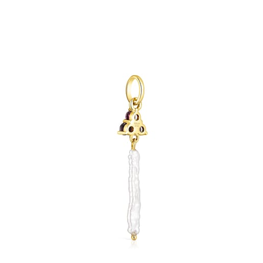 Gold Luz Pendant with Pearl and Rhodolites