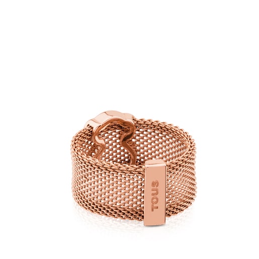 Bague Mesh en acier et argent vermeil rose