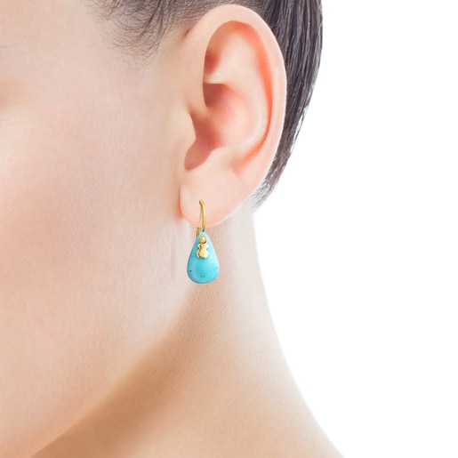 Pendientes TOUS Color con ba o de oro 18 kt sobre plata y Turquesa