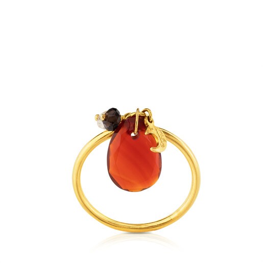 Silver Eugenia By TOUS Libertad Ring with Citrine, Carnelian and Quartz