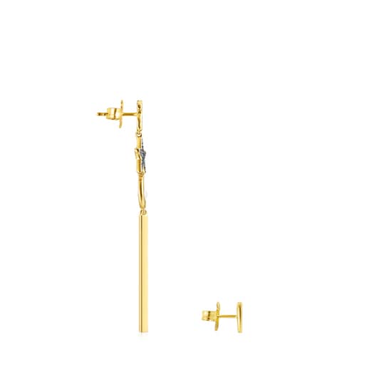 Long Nocturne Earrings in Silver Vermeil with Diamonds and Pearl