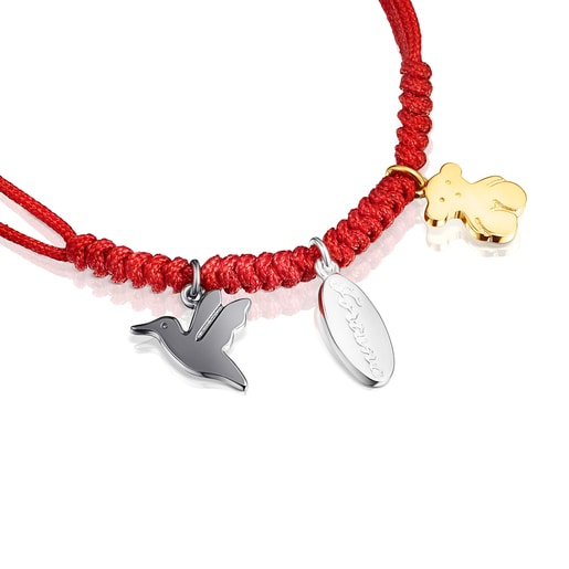 Pulsera TOUS Good Vibes motivos con cordón rojo