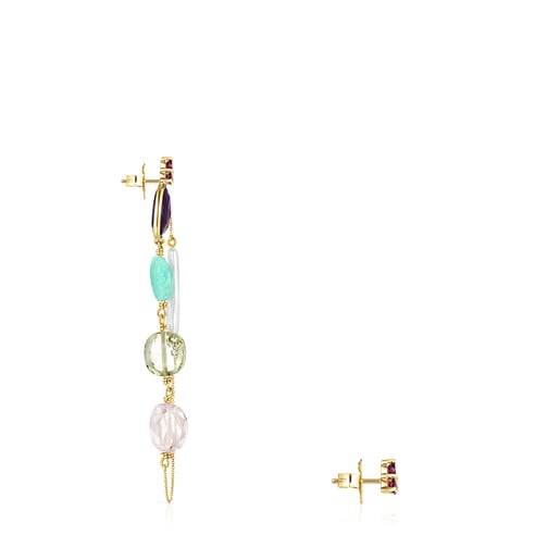 Short/long Gold Luz Earrings with Gemstones and Pearl