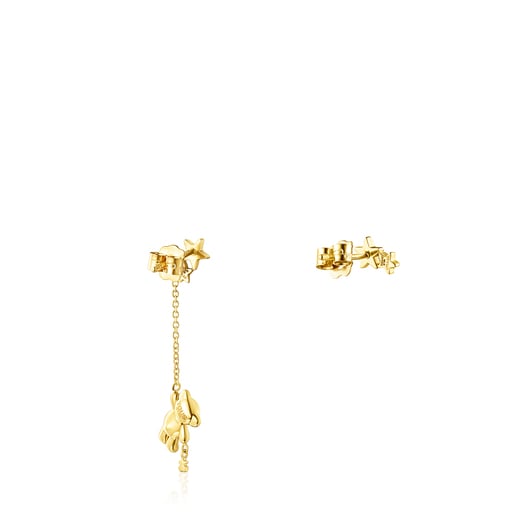 Aretes corto/largo Teddy Bear Stars de Oro y Diamantes