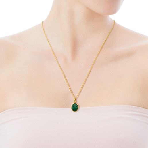 Vermeil Silver Camee Pendant with Malachite