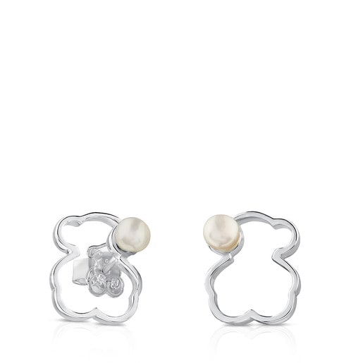 Silver TOUS Silueta Earrings with Pearl 1,4cm.