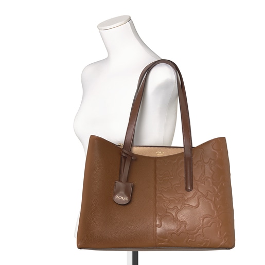 Shopping grande Tous Icon de piel marrón