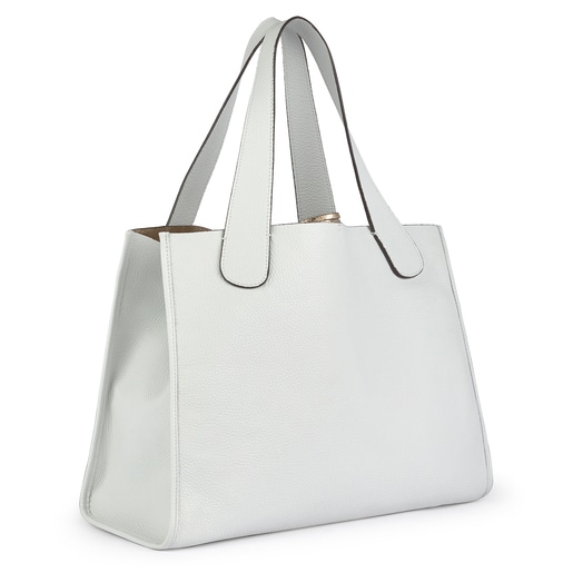 Veľká biela kožená nákupná taška Leissa