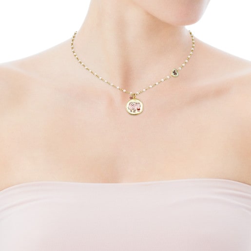 La XIII Necklace in Silver Vermeil with Pearls, Mother-of-Pearl and Ruby