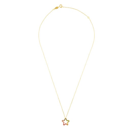 Gold Icon Necklace with multicolor Gemstones little Star motif
