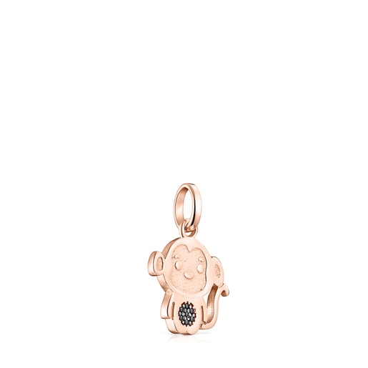 Chinese Horoscope Monkey Pendant in Rose Silver Vermeil with Spinel