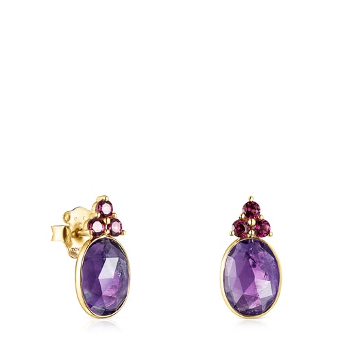 Gold Luz Earrings with Amethyst and Rhodolite | TOUS