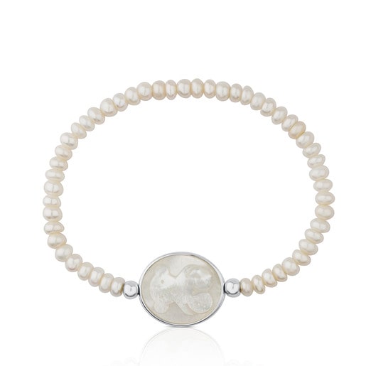 Armband Camee aus Silber und Perlen mit Perlmutt