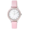 Steel Straight Kids Watch with bear bezel and pink Leather strap