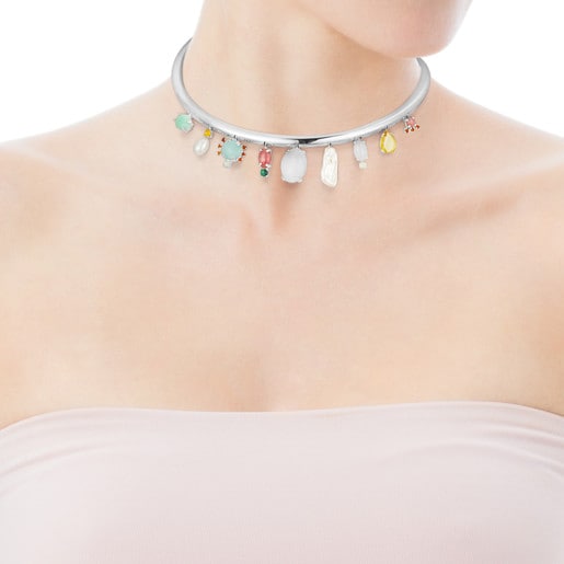 Halskette Falla aus Silber mit Edelsteinen