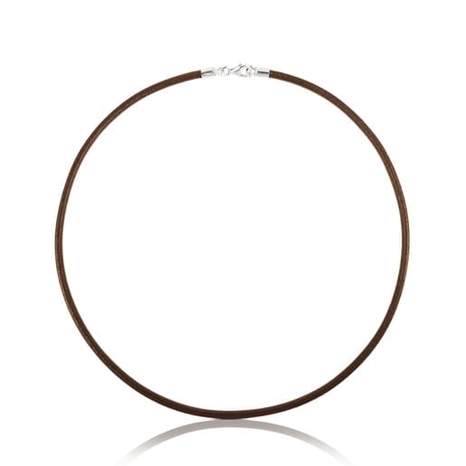 42 cm brown 3 mm Leather TOUS Chokers Choker with Silver Clasp.