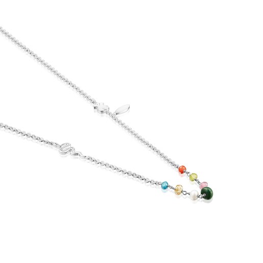 Long Silver Fragile Nature Necklace with Gemstones