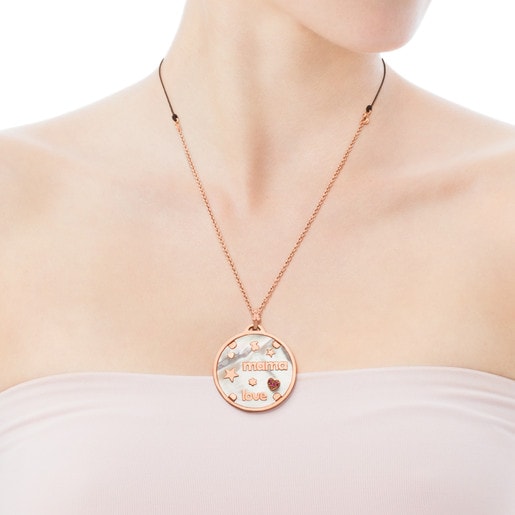 Rose Vermeil TOUS Mama Necklace with Mother-of-Pearl and Ruby