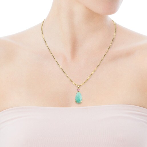 Gold with Amazonite and Ruby Vita Pendant