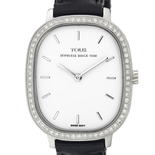 Uhr mit Diamant-Lünette und schwarzem Leder-Armband – Special Edition