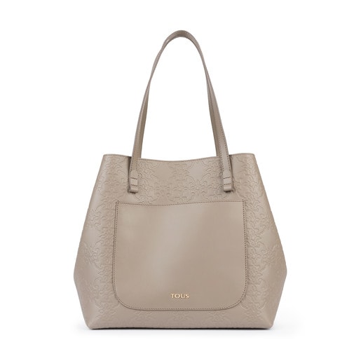 Large taupe colored Leather Mossaic Tote bag