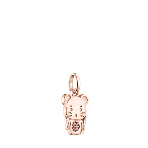 Chinese Horoscope Rat Pendant in Rose Silver Vermeil with Ruby