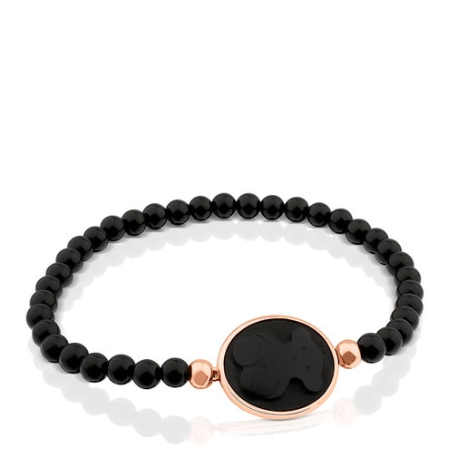 Rose Vermeil Silver Camee Bracelet with Onyx 