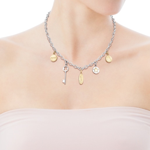 Collar TOUS Good Vibes charms de acero bicolor