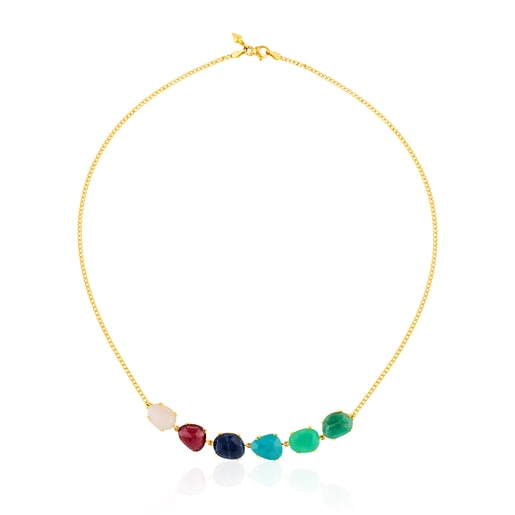 Gold Beethoven Necklace with six multicolour gemstones