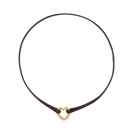 Hold Bracelet - Necklace in Vermeil and brown Leather