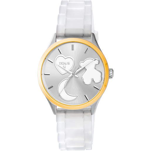 Uhr Sweet Power aus goldfarbenem IP Stahl mit weißem Silikonarmband