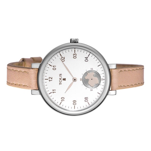 Steel Spin Watch with nude Leather strap