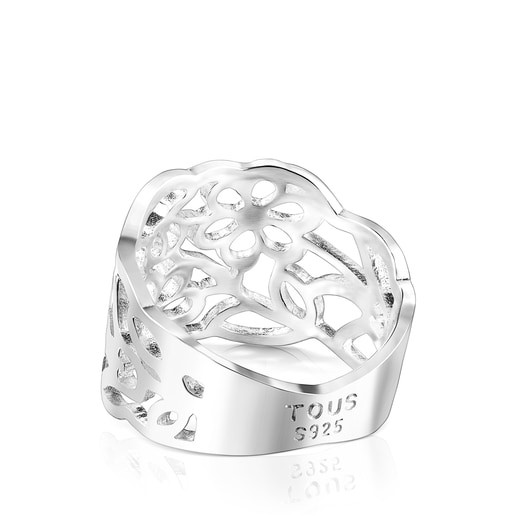 Anillo estrecho Antic de plata motivos Flor