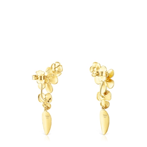 Aretes cortos Fragile Nature con baño de oro 18 kt sobre plata