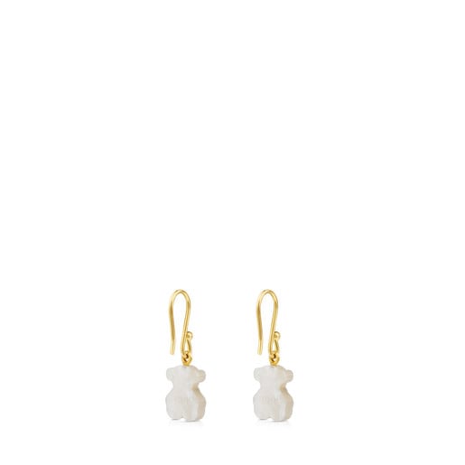 Gold Super Power Earrings with Mother-of-pearl and Amazonite