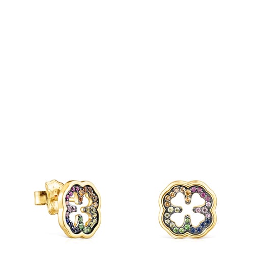 Silver Vermeil TOUS Good Vibes clover Earrings with Gemstones | TOUS