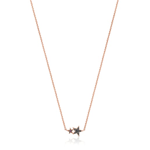 Rose Silver Vermeil Teddy Bear Stars Necklace with Spinel and Ruby | TOUS