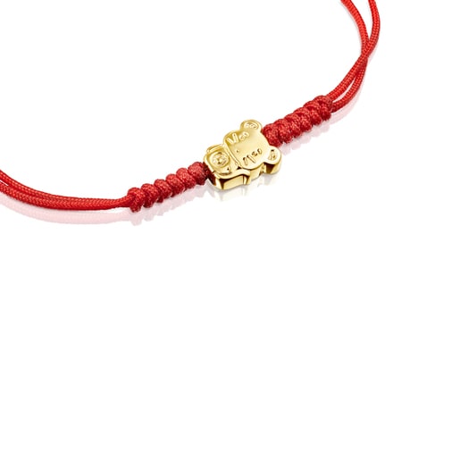 Armband Chinese Horoscope Rat aus Gold mit roter Kordel