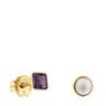 Gold Gem Power Earrings with Pearl and Amethyst