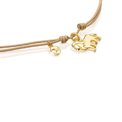 Silver Vermeil Save lion Necklace with beige Cord