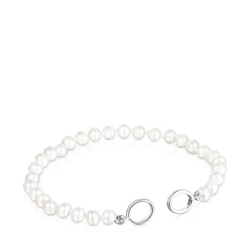 Silver TOUS Hold Bracelet with Pearls. 16cm.