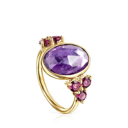 Ring Luz aus Gold mit Amethyst und Rhodolith