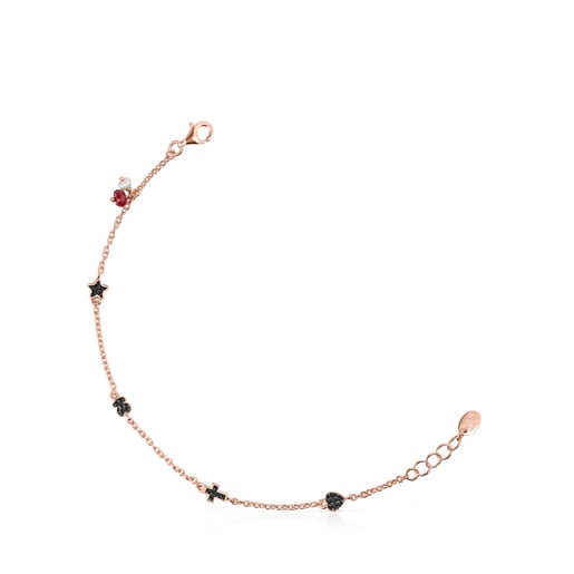 Motif Bracelet in Rose Silver Vermeil with Spinels, Ruby and Pearl