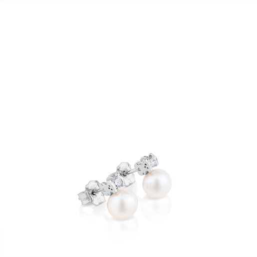 Pendientes de oro blanco con diamantes y perla Les Classiques