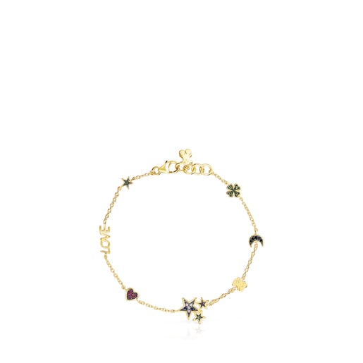 Pulsera Teddy Bear con baño de oro 18 kt sobre plata y gemas