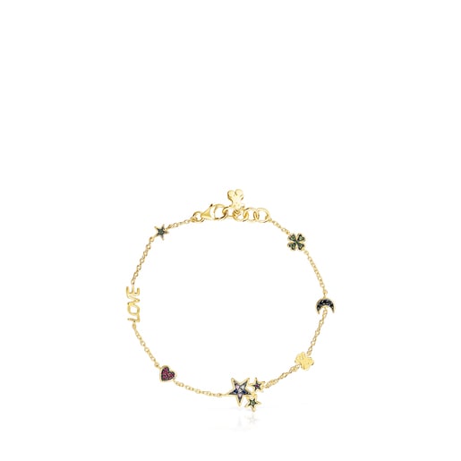 Pulsera con baño de oro 18 kt sobre plata y gemas Teddy Bear